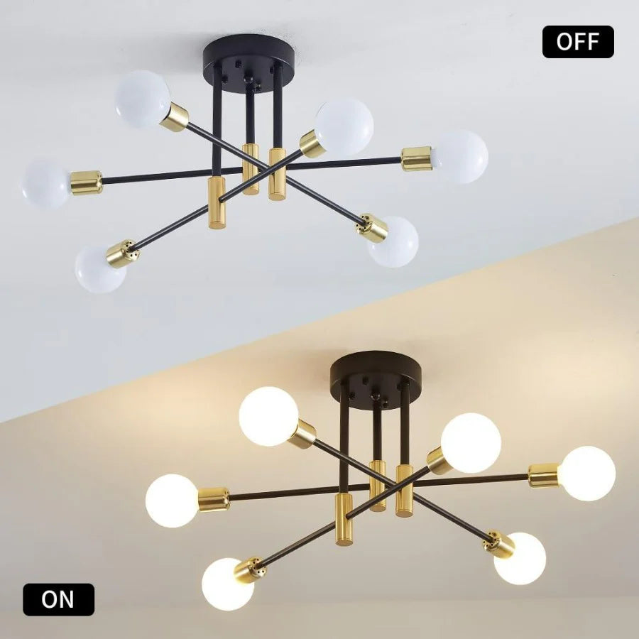 Valentina Retro Satellite Metal Ceiling Light – Black/Gold, 4/6/8 Heads