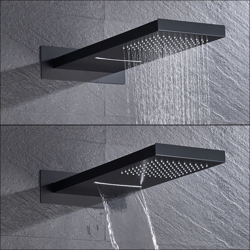 Rain Waterfall Shower Head With 3-way Thermostatic Mixer Tap-Rain Shower Heads-Index Bath-Brushed Gold-Index Bath