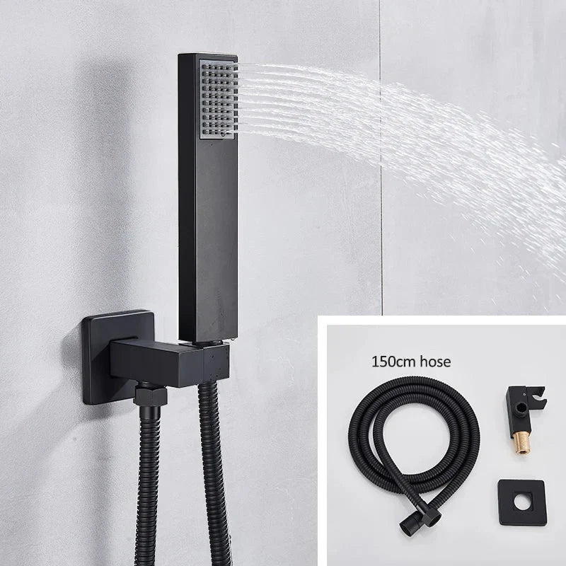 Rain Waterfall Shower Head With 3-way Thermostatic Mixer Tap-Rain Shower Heads-Index Bath-Brushed Gold-Index Bath
