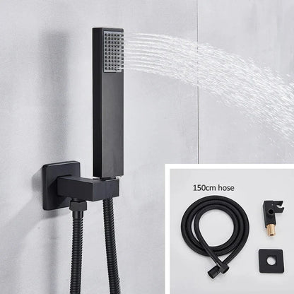 Rain Waterfall Shower Head With 3-way Thermostatic Mixer Tap-Rain Shower Heads-Index Bath-Brushed Gold-Index Bath