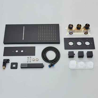 Rain Waterfall Shower Head With 3-way Thermostatic Mixer Tap-Rain Shower Heads-Index Bath-Brushed Gold-Index Bath