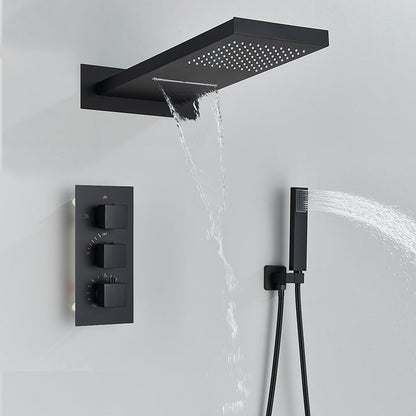 Rain Waterfall Shower Head With 3-way Thermostatic Mixer Tap-Rain Shower Heads-Index Bath-Matte Black-Index Bath