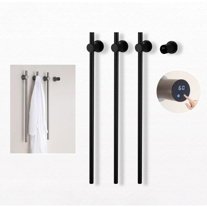 Bathroom Black Electric Towel Rack Hidden Wire Bath Towel Rail Smart Touch Control Towel Warmer Stainless Steels Bathrobe Dryer