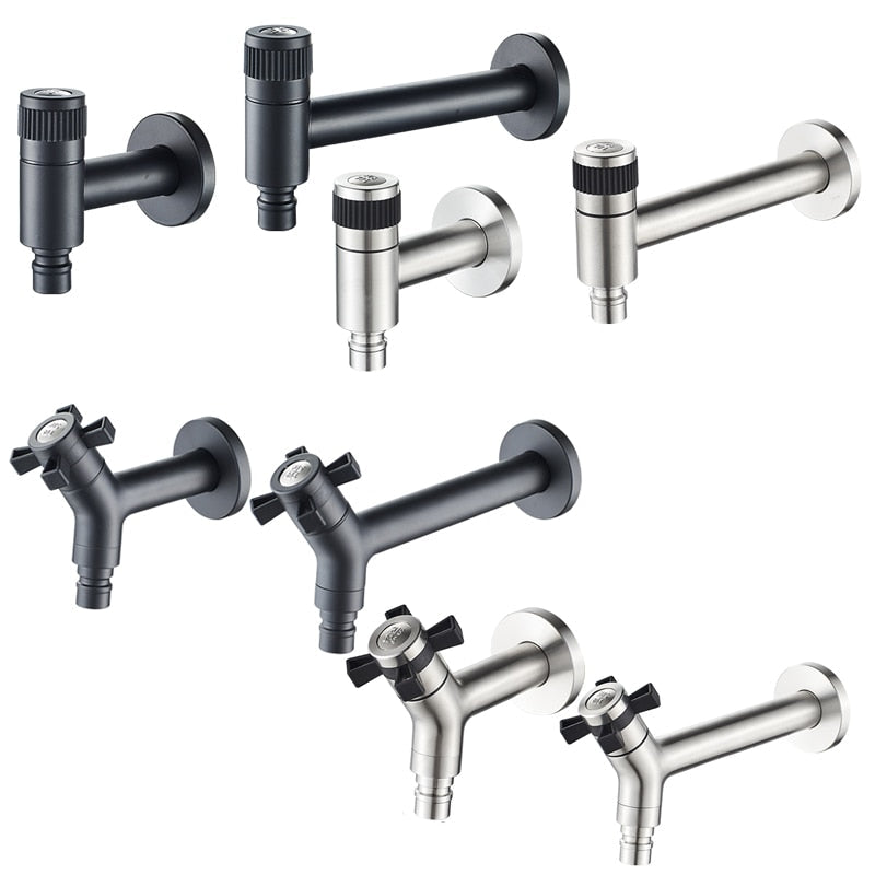 Basin Faucet - Stainless Steel Black Faucets Lengthen Outdoor Garden Faucet