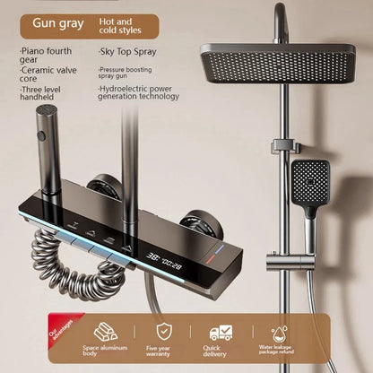 Stainless Steel Smart Digital Display Piano Key Bathroom Shower Set-Shower Faucet-Index Bath-Gray-HM-001-White-Index Bath