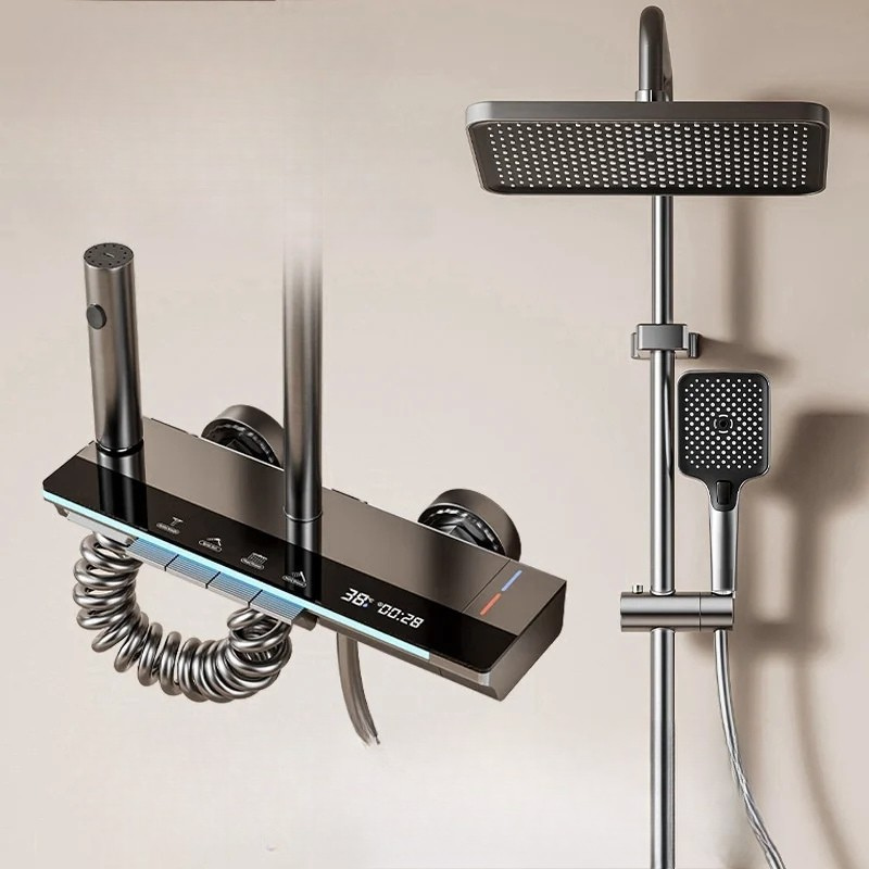 Stainless Steel Smart Digital Display Piano Key Bathroom Shower Set-Shower Faucet-Index Bath-Gray-HM-001-Black-Index Bath