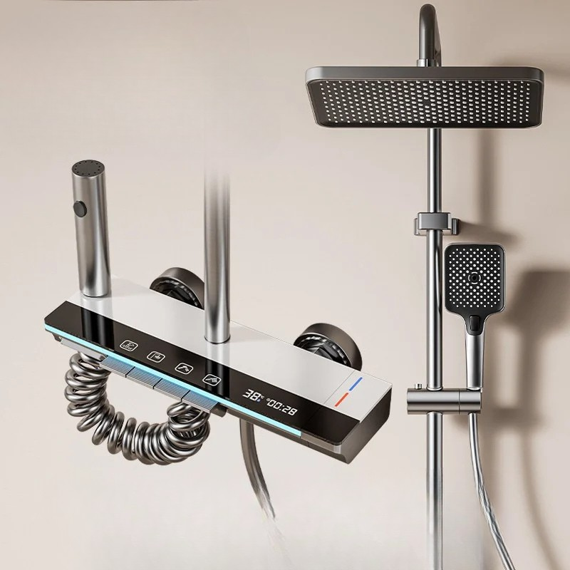Stainless Steel Smart Digital Display Piano Key Bathroom Shower Set-Shower Faucet-Index Bath-Gray-HM-001-White-Index Bath
