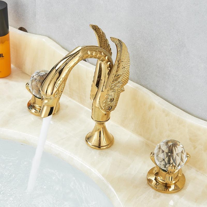 Basin Faucet - Swan Basin Faucet Luxury Deck Mounted Dual Crystal Handle Mixer Tap