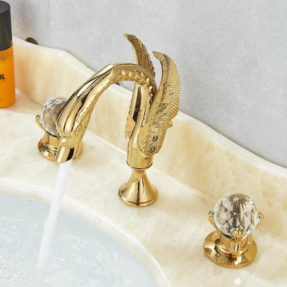 Basin Faucet - Swan Basin Faucet Luxury Deck Mounted Dual Crystal Handle Mixer Tap