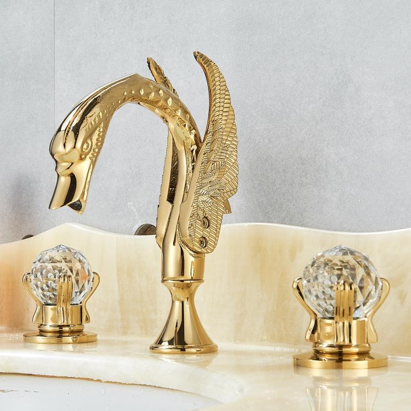 Basin Faucet - Swan Basin Faucet Luxury Deck Mounted Dual Crystal Handle Mixer Tap