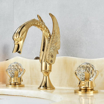 Basin Faucet - Swan Basin Faucet Luxury Deck Mounted Dual Crystal Handle Mixer Tap