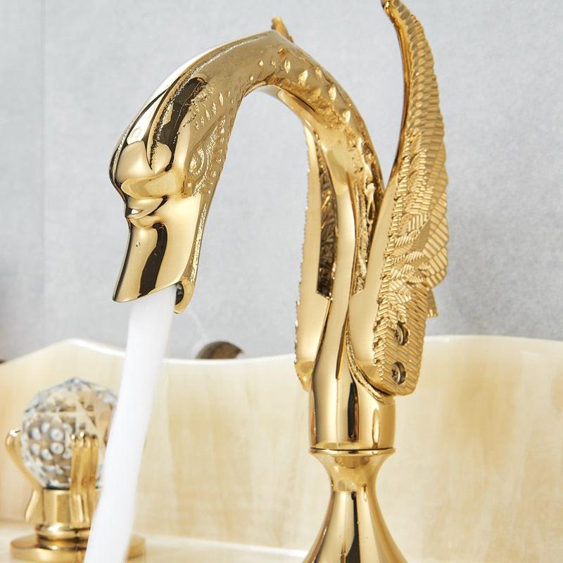 Basin Faucet - Swan Basin Faucet Luxury Deck Mounted Dual Crystal Handle Mixer Tap