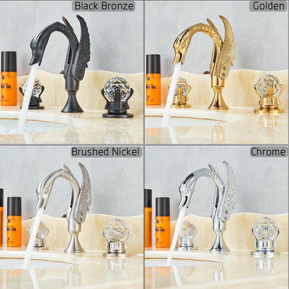 Basin Faucet - Swan Basin Faucet Luxury Deck Mounted Dual Crystal Handle Mixer Tap