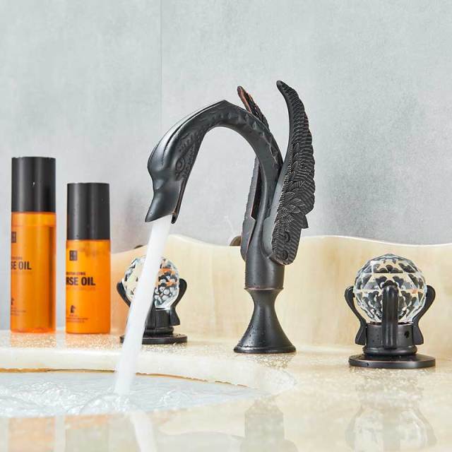 Basin Faucet - Swan Basin Faucet Luxury Deck Mounted Dual Crystal Handle Mixer Tap