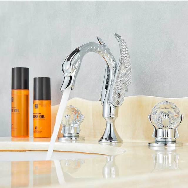 Basin Faucet - Swan Basin Faucet Luxury Deck Mounted Dual Crystal Handle Mixer Tap