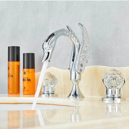 Basin Faucet - Swan Basin Faucet Luxury Deck Mounted Dual Crystal Handle Mixer Tap