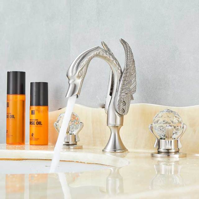 Basin Faucet - Swan Basin Faucet Luxury Deck Mounted Dual Crystal Handle Mixer Tap