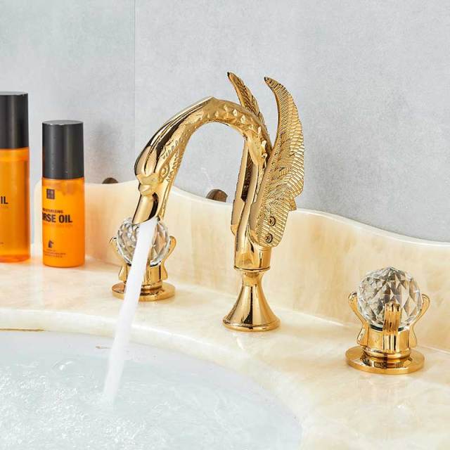 Basin Faucet - Swan Basin Faucet Luxury Deck Mounted Dual Crystal Handle Mixer Tap