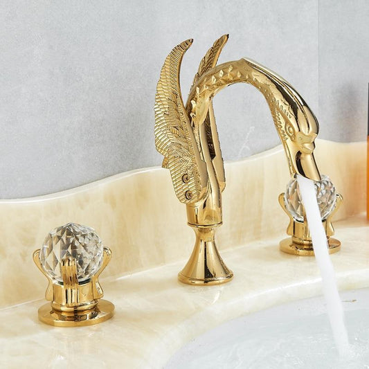 Basin Faucet - Swan Basin Faucet Luxury Deck Mounted Dual Crystal Handle Mixer Tap