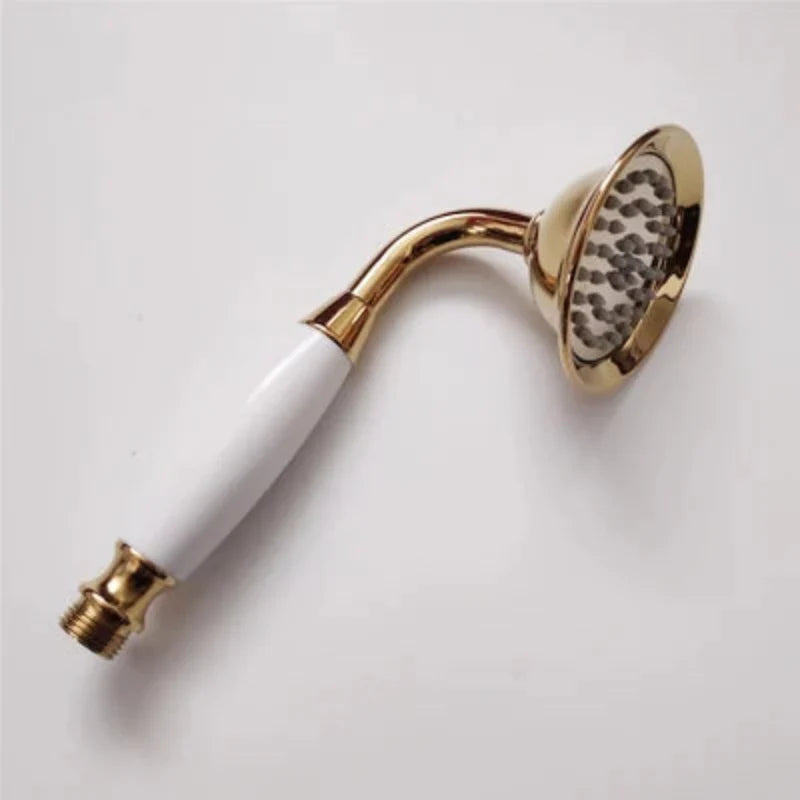 Vintage Round Brass and Porcelain Single Handheld Shower Head Spray