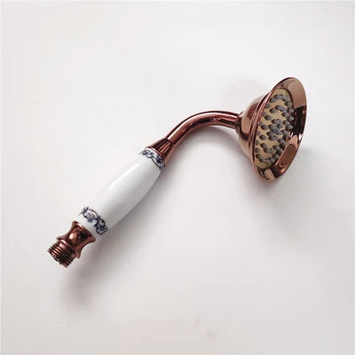 Vintage Round Brass and Porcelain Single Handheld Shower Head Spray-Rain Shower Heads-Index Bath-10-Index Bath