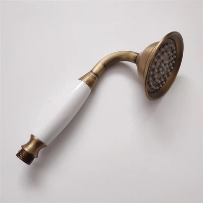 Vintage Round Brass and Porcelain Single Handheld Shower Head Spray-Rain Shower Heads-Index Bath-2-Index Bath