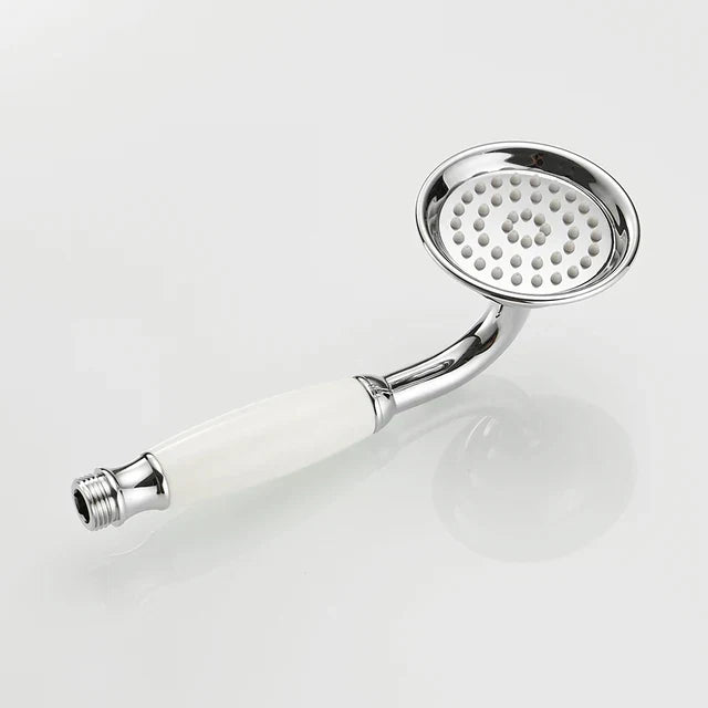 Vintage Round Brass and Porcelain Single Handheld Shower Head Spray-Rain Shower Heads-Index Bath-3-Index Bath