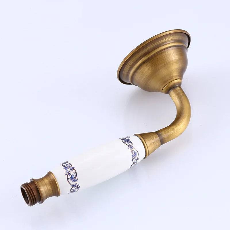 Vintage Round Brass and Porcelain Single Handheld Shower Head Spray