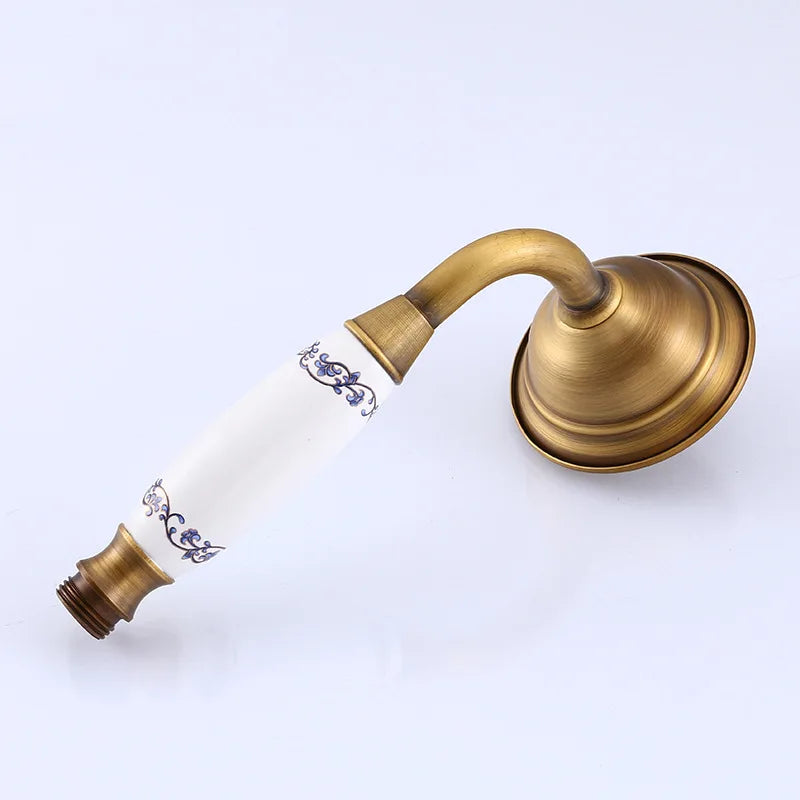 Vintage Round Brass and Porcelain Single Handheld Shower Head Spray