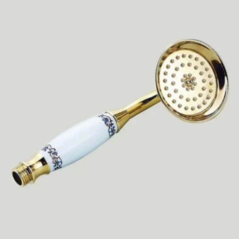 Vintage Round Brass and Porcelain Single Handheld Shower Head Spray