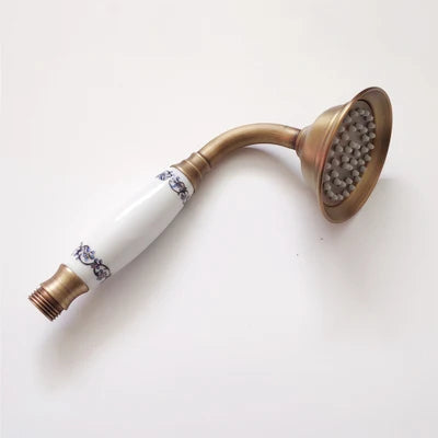 Vintage Round Brass and Porcelain Single Handheld Shower Head Spray-Rain Shower Heads-Index Bath-9-Index Bath