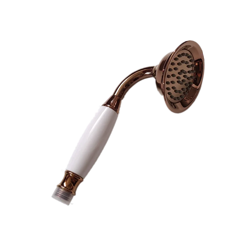 Vintage Round Brass and Porcelain Single Handheld Shower Head Spray-Rain Shower Heads-Index Bath-1-Index Bath