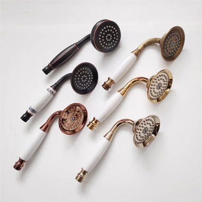 Vintage Round Brass and Porcelain Single Handheld Shower Head Spray