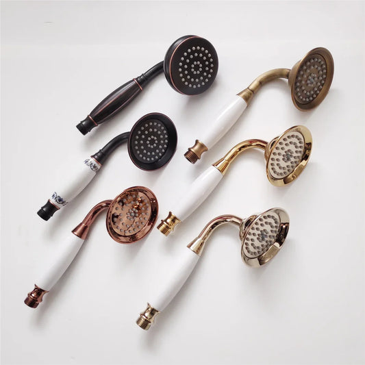 Vintage Round Brass and Porcelain Single Handheld Shower Head Spray