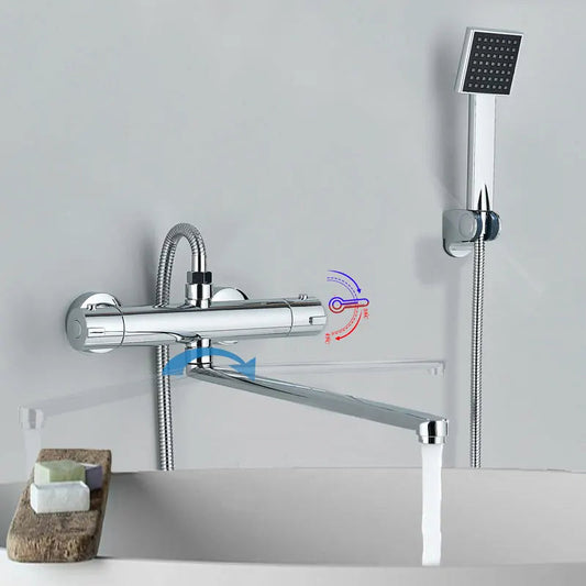 Wall Mounted Bath Faucet Long Spout Bathtub Mixer Faucet With Handheld-Shower Faucet-Index Bath-long spout full set-Index Bath