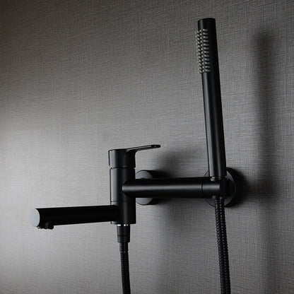 Shower Faucet - Wall Mounted Brass Bathtub Set Brush Gold Black Foldable Round Tap
