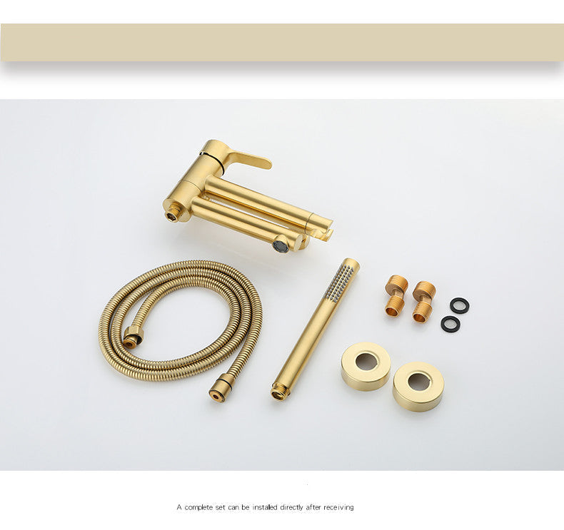 Shower Faucet - Wall Mounted Brass Bathtub Set Brush Gold Black Foldable Round Tap