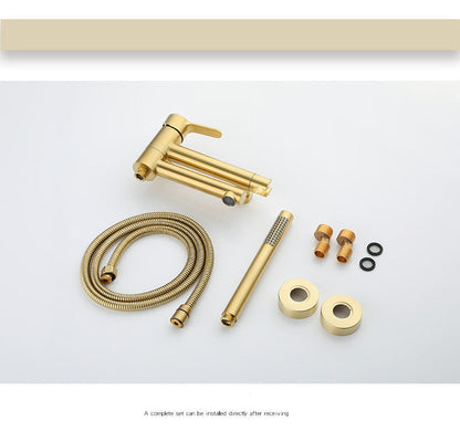 Shower Faucet - Wall Mounted Brass Bathtub Set Brush Gold Black Foldable Round Tap