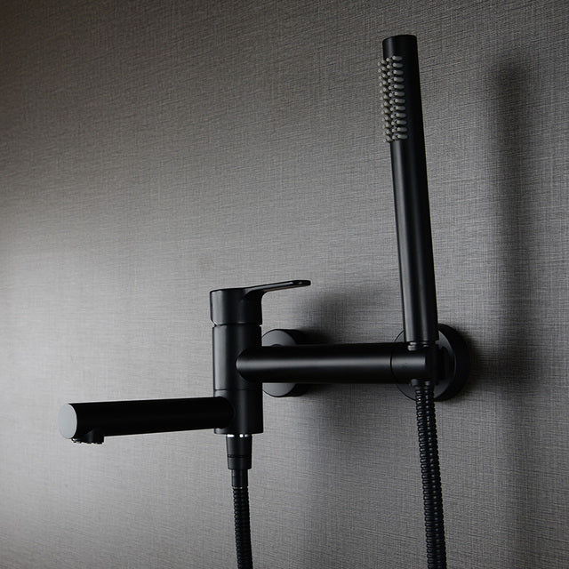 Shower Faucet - Wall Mounted Brass Bathtub Set Brush Gold Black Foldable Round Tap