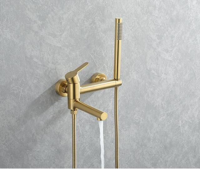 Shower Faucet - Wall Mounted Brass Bathtub Set Brush Gold Black Foldable Round Tap