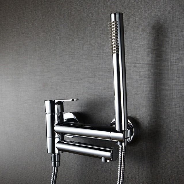 Shower Faucet - Wall Mounted Brass Bathtub Set Brush Gold Black Foldable Round Tap