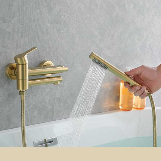 Shower Faucet - Wall Mounted Brass Bathtub Set Brush Gold Black Foldable Round Tap