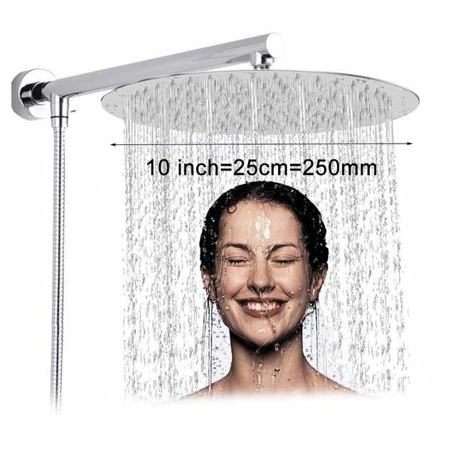 Rain Shower Heads - Wall Mounted Rainfall Ultrathin Showerhead With Shower Arm And Hose