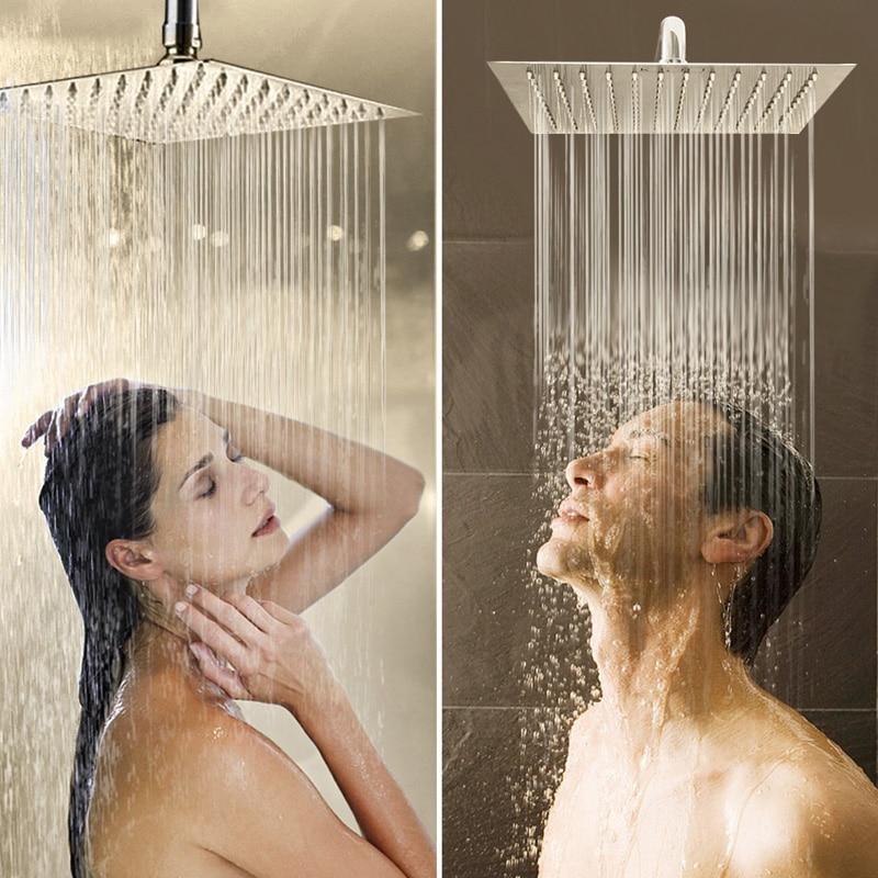 Rain Shower Heads - Wall Mounted Rainfall Ultrathin Showerhead With Shower Arm And Hose