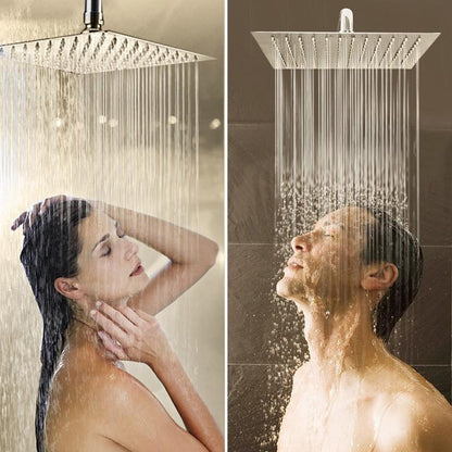 Rain Shower Heads - Wall Mounted Rainfall Ultrathin Showerhead With Shower Arm And Hose