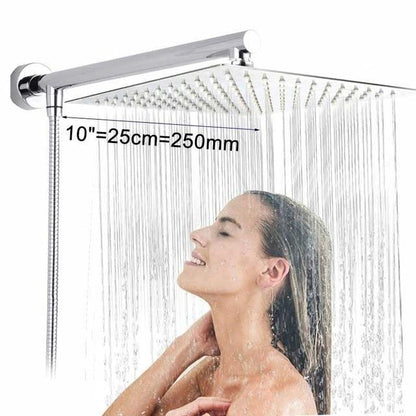 Rain Shower Heads - Wall Mounted Rainfall Ultrathin Showerhead With Shower Arm And Hose