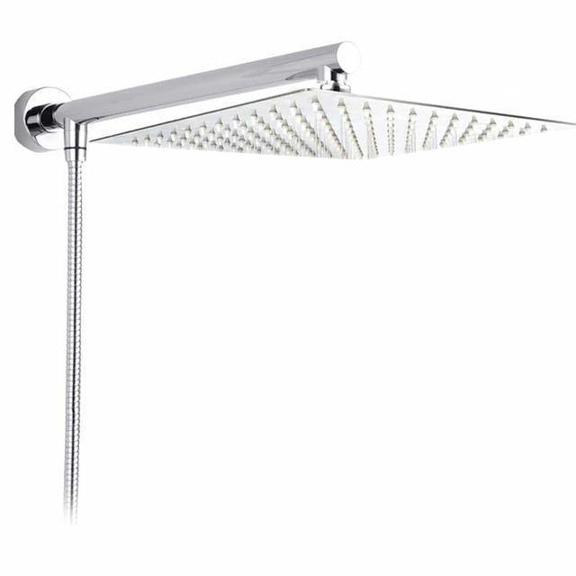 Rain Shower Heads - Wall Mounted Rainfall Ultrathin Showerhead With Shower Arm And Hose