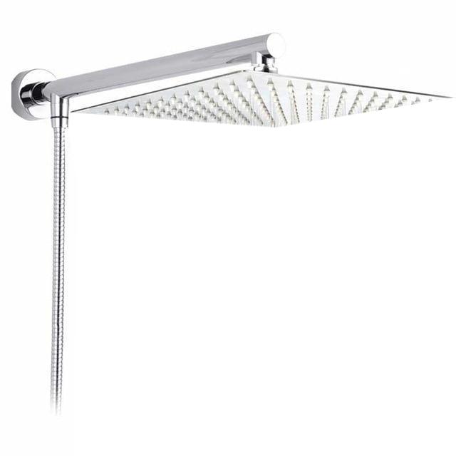 Rain Shower Heads - Wall Mounted Rainfall Ultrathin Showerhead With Shower Arm And Hose