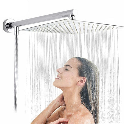 Rain Shower Heads - Wall Mounted Rainfall Ultrathin Showerhead With Shower Arm And Hose