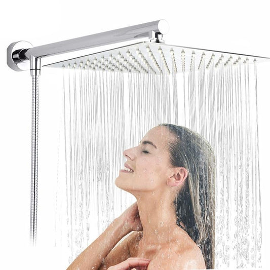 Rain Shower Heads - Wall Mounted Rainfall Ultrathin Showerhead With Shower Arm And Hose